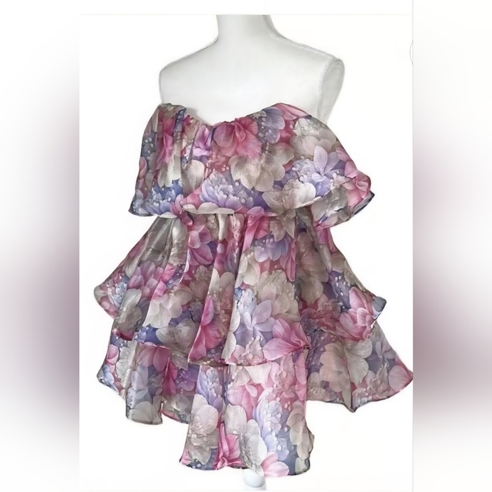 KLESIS Foral Layered Skirt with Pink and Purple Tones